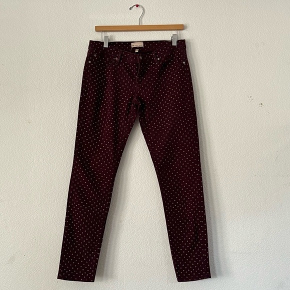 Roxy Low Rise Skinny Jeans Maroon Polka Dot Print - Picture 2 of 9